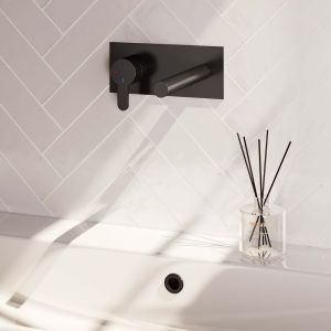 Brauer Edition 5-S-083-S4 Unterputz-Waschtischbatterie mit geradem Auslauf und Abdeckplatte Modell D2 mattschwarz