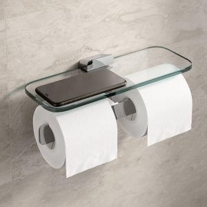 Geesa Shift Chrome 919948-02 Toilettenpapierhalter doppelt mit Ablag aus transparentem Glas Chrom
